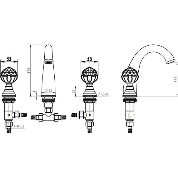 Смеситель для раковины Boheme Imperiale Presente Swarovski 337, золото - фото 2