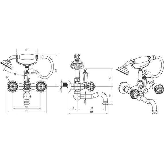 Смеситель для ванны Boheme Brillante Presente 353, chrome - фото 2