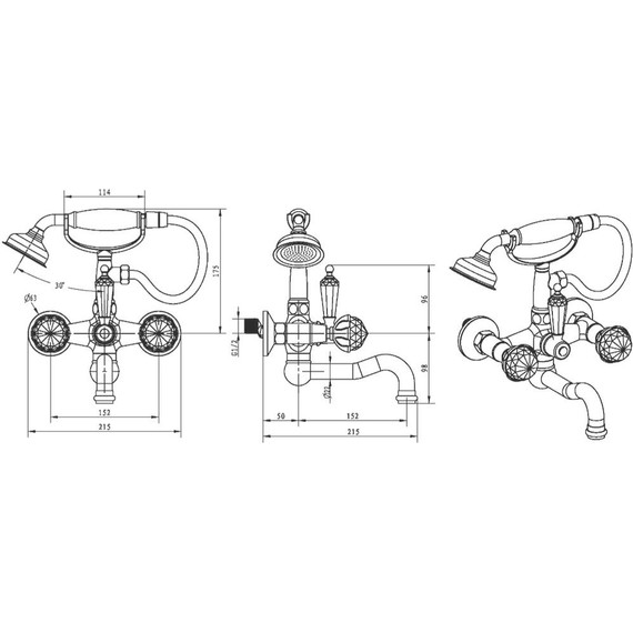 Смеситель для ванны Boheme Imperiale Presente Swarovski 333, золото - фото 2