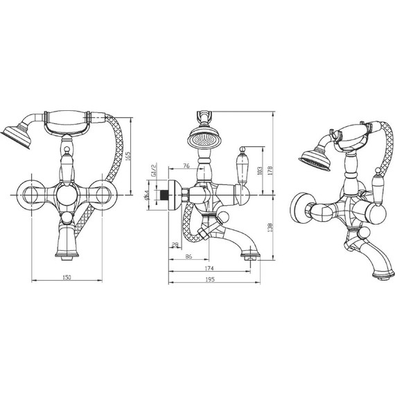 Смеситель для ванны Boheme Tradizionale 263, chrome - фото 2