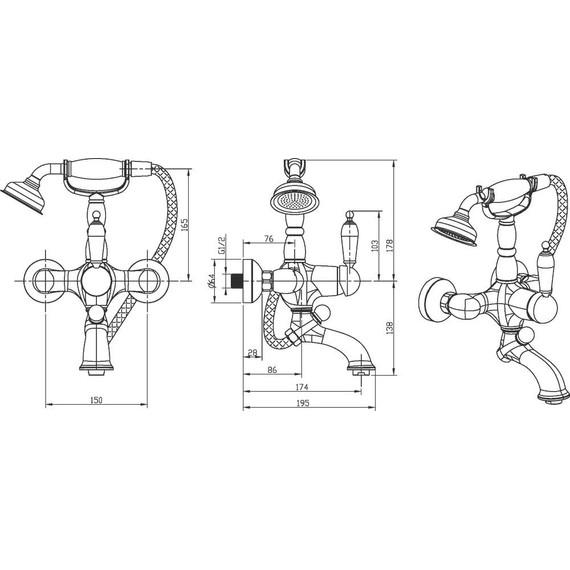 Смеситель для ванны Boheme Tradizionale 243, chrome - фото 2