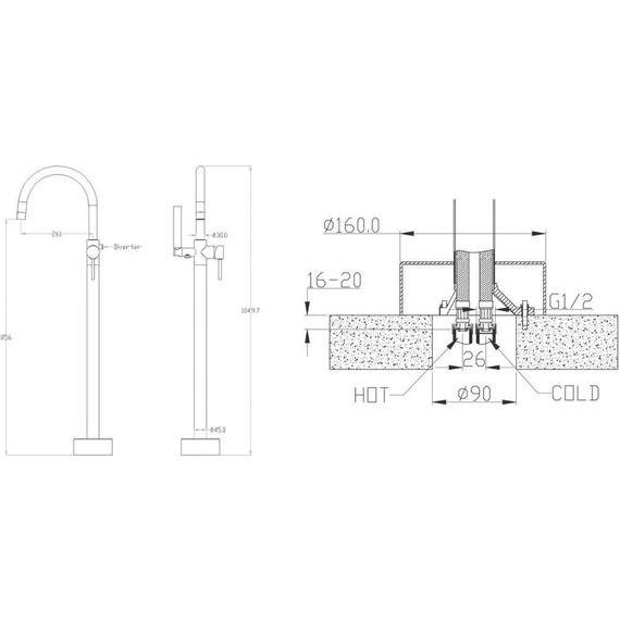 Смеситель для ванны напольный Boheme Uno 469-WG, white gold, Цвет производителя: white gold - фото, картинка 3 Смеситель для ванны напольный Boheme Uno 469-WG, white gold, Цвет производителя: white gold - фото 3