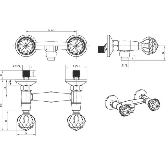 Смеситель для душа Boheme Imperiale Presente 334, золото - фото 2
