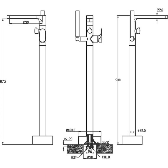 Смеситель для ванны напольный Boheme Spectre 459-B, чёрный матовый, Цвет производителя: чёрный матовый - фото 3