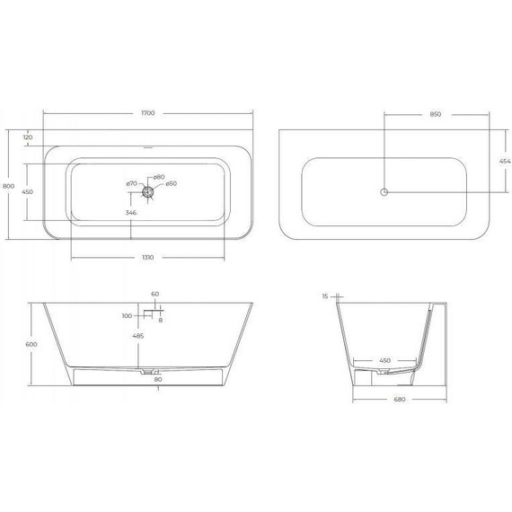 Ванна отдельностоящая Cezares Liner 170x80 см CZR-LINER-170-80-60-SSB, белый матовый - фото 7
