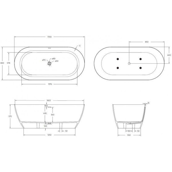 Ванна отдельностоящая Cezares Relax 170x80 см CZR-RELAX-170-80-57-SSB, белый матовый - фото 8