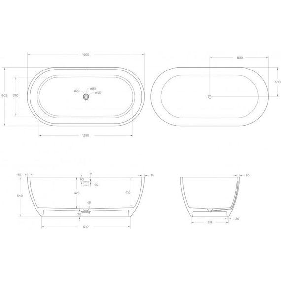 Ванна отдельностоящая Cezares Stylus 160x80 см CZR-STYLUS-160-80-54-SSB, белый матовый - фото 6