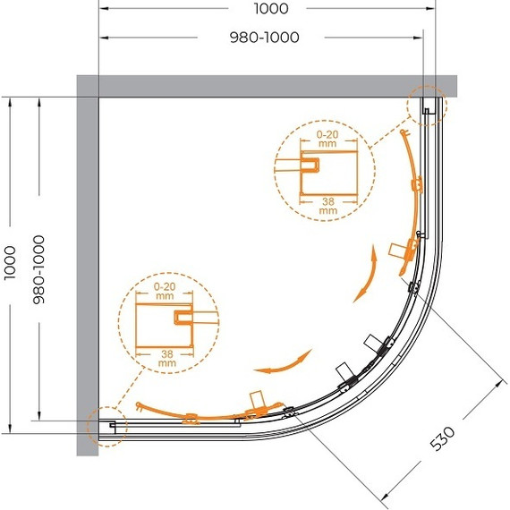 Душевое ограждение 100x100 см Cezares Relax-304-R-2-100-C-GM, оружейная сталь/прозрачное - фото 6