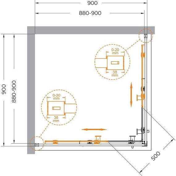 Душевое ограждение 90x90 см Cezares Relax-304-A-2-90-C-GM, оружейная сталь/прозрачное - фото, картинка 6 Душевое ограждение 90x90 см Cezares Relax-304-A-2-90-C-GM, оружейная сталь/прозрачное - фото 6