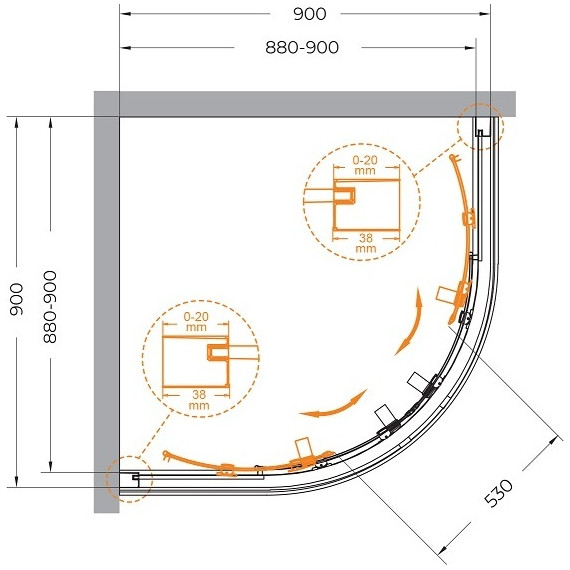 Душевое ограждение 90x90 см Cezares Relax-304-R-2-90-C-CR, хром/прозрачное - фото 6