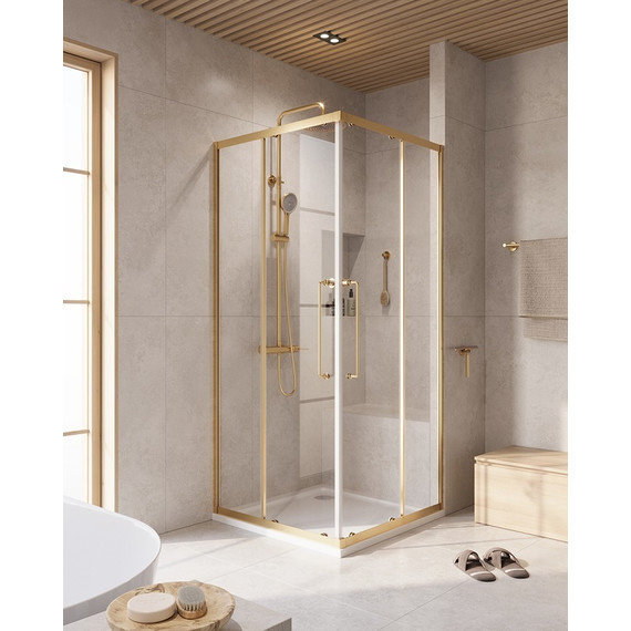 Душевое ограждение 90x90 см Cezares Relax-304-A-2-90-C-BORO, золото/прозрачное - фото 