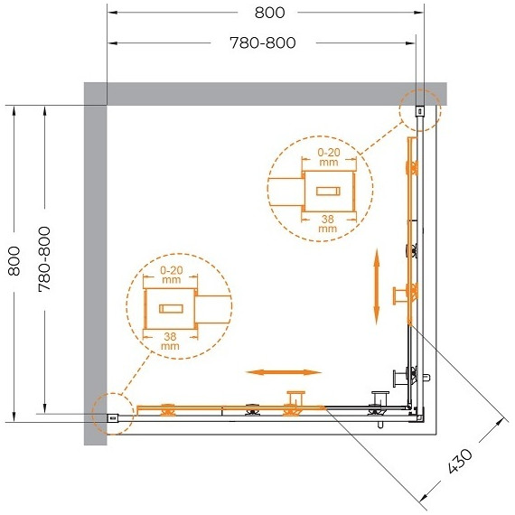 Душевое ограждение 80x80 см Cezares Relax-304-A-2-80-C-GM, оружейная сталь/прозрачное - фото 6