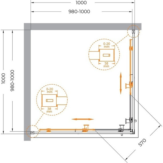 Душевое ограждение 100x100 см Cezares Relax-304-A-2-100-C-GM, оружейная сталь/прозрачное - фото 6