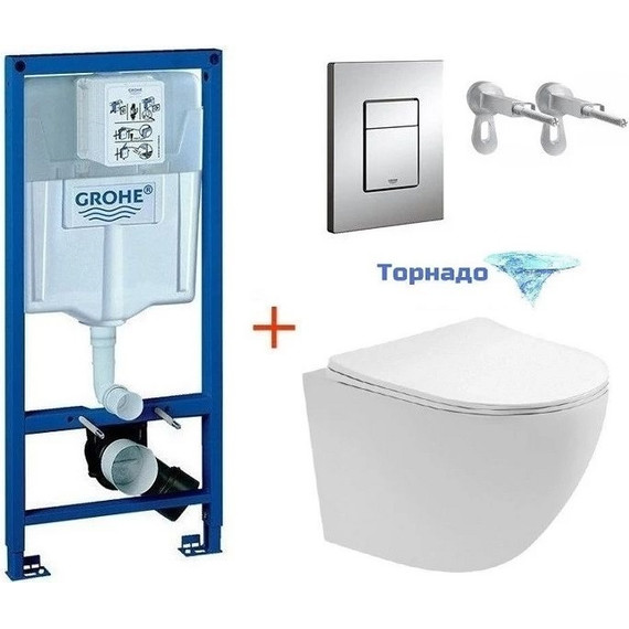 Инсталляция с подвесным унитазом комплект: Grohe Rapid SL 38772001 с подвесным безободковым унитазом Aquatek Европа AQ1900T-00 сиденье микролифт, крепление, кнопка смыва хром (Система смыва торнадо), Цвет производителя: белый - фото, картинка 2 Инсталляция с подвесным унитазом комплект: Grohe Rapid SL 38772001 с подвесным безободковым унитазом Aquatek Европа AQ1900T-00 сиденье микролифт, крепление, кнопка смыва хром (Система смыва торнадо), Цвет производителя: белый - фото 2