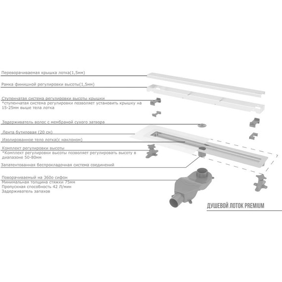 Трап Boheme Premium Linear 60 см 982-60-CR, chrome (под плитку), Цвет производителя: chrome - фото 4