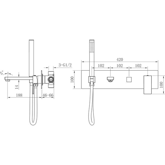Смеситель для ванны Boheme Qubic 474-2-BR (со скрытой частью) бронза, Цвет производителя: бронза - фото 2