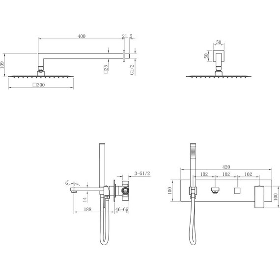 Душевая система для ванны Boheme Qubic 474-CR (со скрытой частью) chrome, Цвет производителя: chrome - фото 2