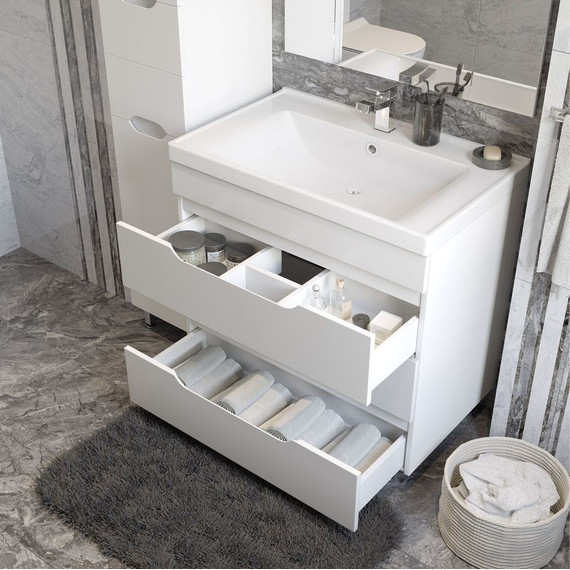 Тумба напольная с раковиной Mirsant Soho Quadro 100/2 см с доводчиком, белый - фото, картинка 7 Тумба напольная с раковиной Mirsant Soho Quadro 100/2 см с доводчиком, белый - фото 7