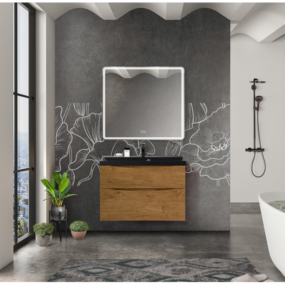 Тумба подвесная с раковиной BelBagno MARINO-H60-900-2C-SO-RN-P 90 см, Rovere Nature (раковина BB900/450-LV-ART-AST-NERO) - фото 7