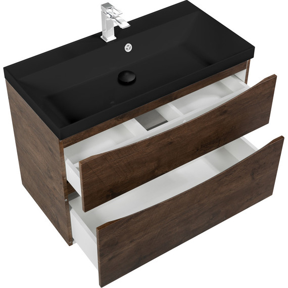 Тумба подвесная с раковиной BelBagno MARINO-H60-800-2C-SO-RW-P 80 см, Rovere Moro (раковина BB800/450-LV-ART-AST-NERO) - фото 5