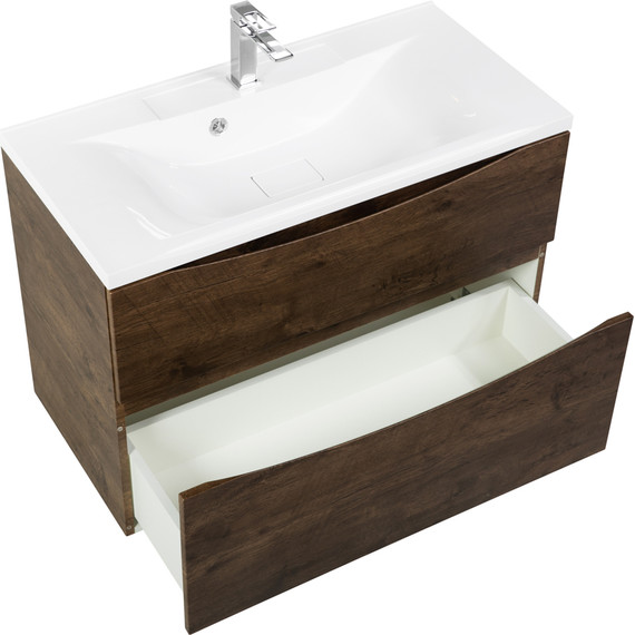 Тумба подвесная с раковиной BelBagno MARINO-H60-900-2C-SO-RW-P 90 см, Rovere Moro (раковина BB900/450-LV-MR-PR) - фото 4