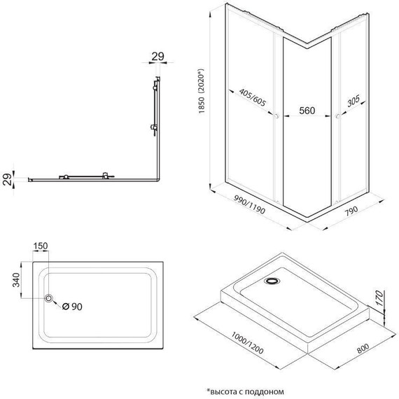 Душевое ограждение Triton Вента 100x80 см, хром/прозрачное - фото 11