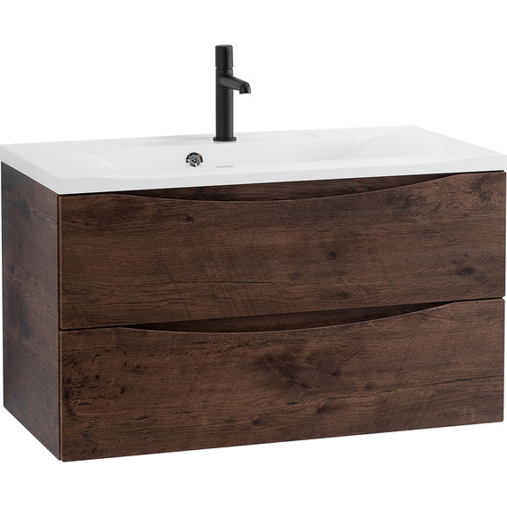 Тумба подвесная с раковиной BelBagno MARINO-900-2C-SO-RW-P 90 см, Rovere Moro (раковина BB900/450-LV-MR-PR) - фото 