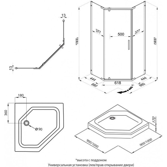 Душевое ограждение Triton Дека 90x90 см, чёрный/прозрачное - фото 11