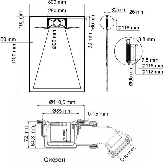 Поддон SMC WasserKraft Main 110х80 см 41T14 - фото 2