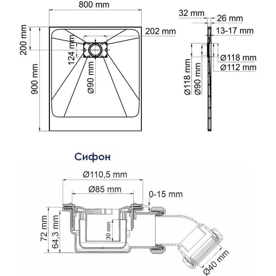 Поддон SMC WasserKraft Main 90х80 см 41T20 - фото 2