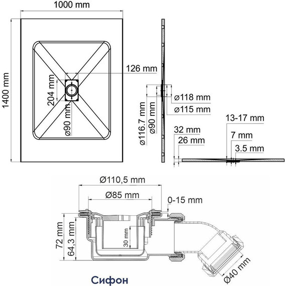 Поддон SMC WasserKraft Main 140х100 см 41T37 - фото 2