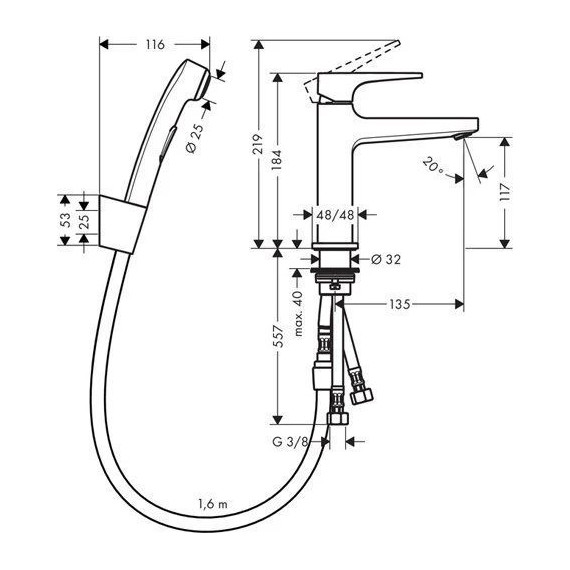 Смеситель для раковины с лейкой для биде Hansgrohe Metropol 110 74522000 - фото 2
