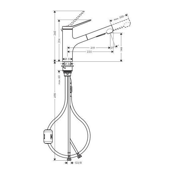 Смеситель для кухни Hansgrohe Zesis M33 74800670, чёрный матовый - фото 6