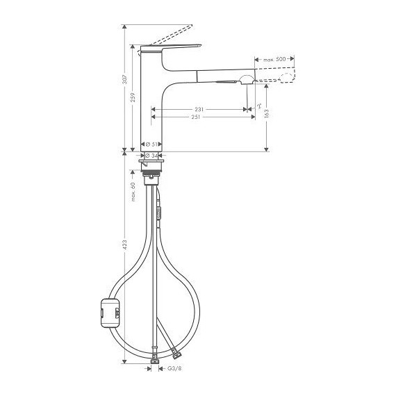 Смеситель для кухни Hansgrohe Zesis M33 74801670, чёрный матовый - фото 6
