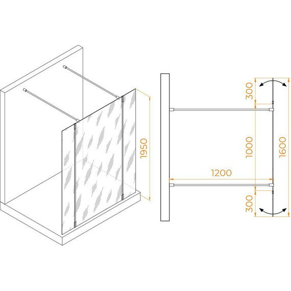 Душевая перегородка RGW WA-052W 100x195 см 35105210-14 (стекло 8 мм) с кронштейном в комплекте, чёрный/прозрачное - фото 2