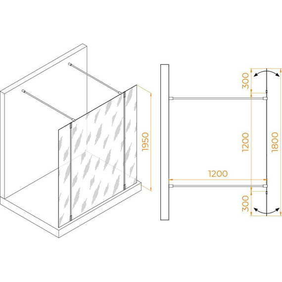 Душевая перегородка RGW WA-052 120x195 см 35105212-11 (стекло 8 мм) с кронштейном в комплекте, хром/прозрачное - фото 2