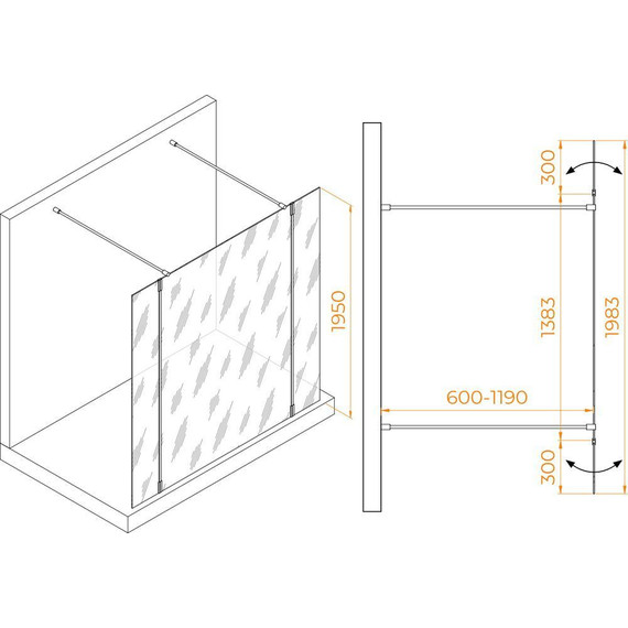 Душевая перегородка RGW WA-052W 140x195 см 35105214-16 (стекло 8 мм) с кронштейном в комплекте, золото/прозрачное - фото 2