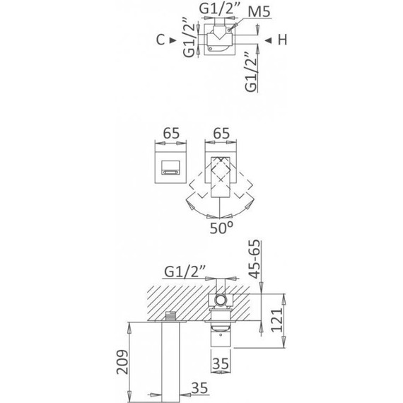 Смеситель для раковины настенный Cezares PORTA-BLI2-SR, sunrise, Цвет производителя: Sunrise - фото 2